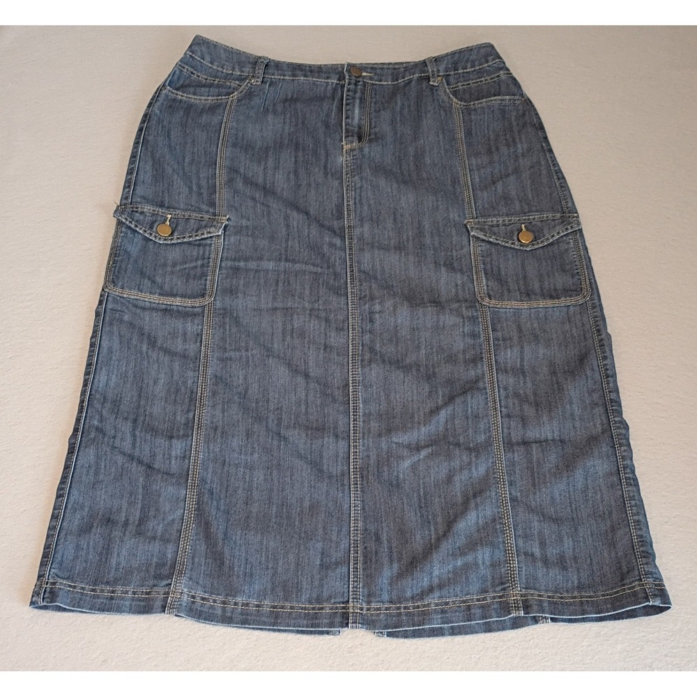 EST 1946 Denim Womens 16W‎ Button Front Maxi Denim Cargo Skirt Modesty Comfort